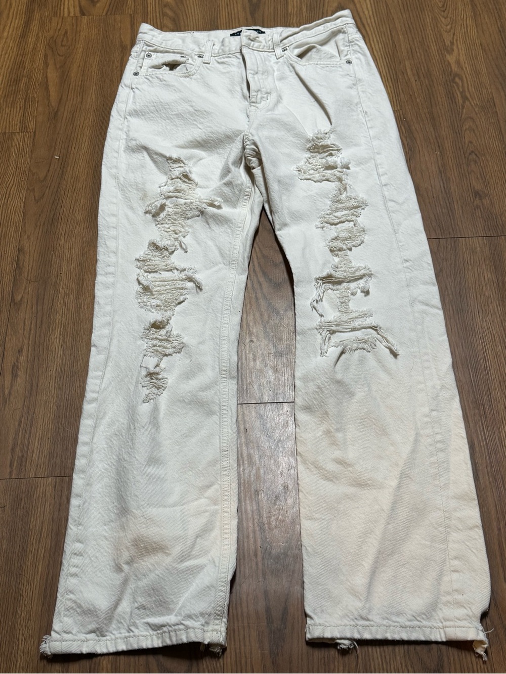 90s Ripped White Distressed Baggy Straight Leg Jeans Ripped Y2K Classic
